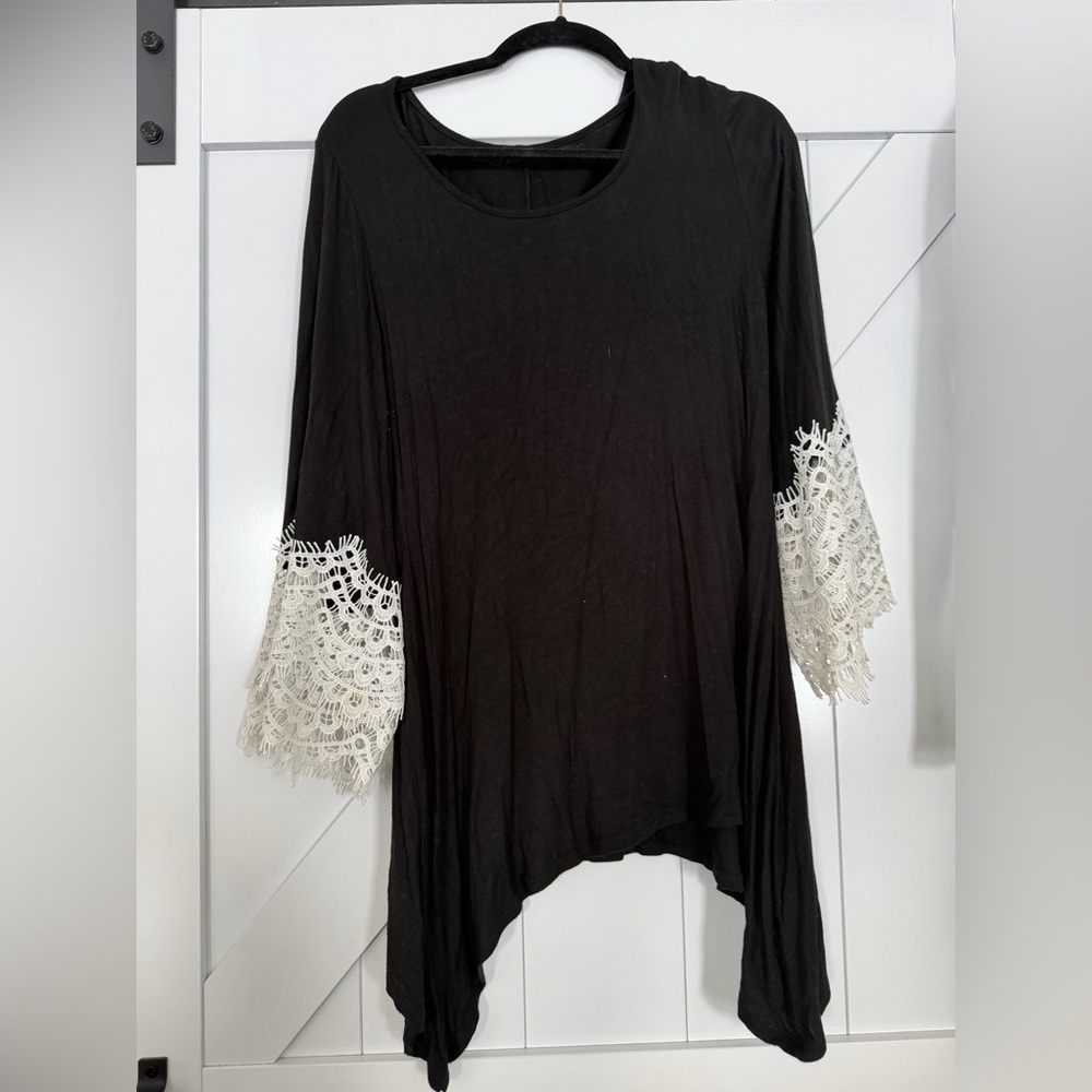 Elegant Black Top with Lace Sleeves